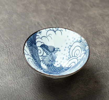 手工建盏青花斗笠杯