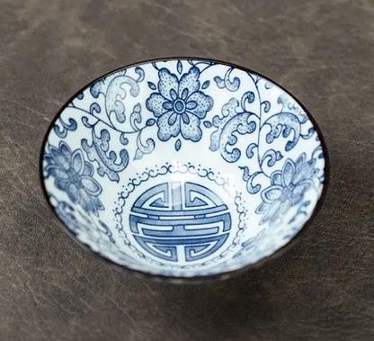 手工建盏青花斗笠杯